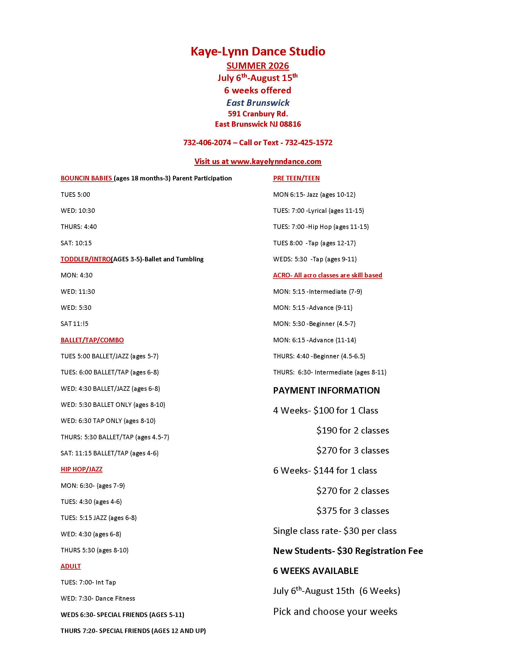 KLDS Summer Schedule 2026